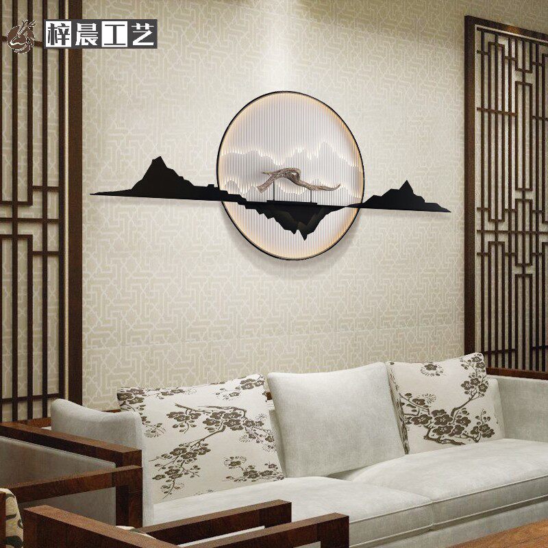 New Chinese style three-dimensional iron metal wall decoration living room sofa background wall decoration porch aisle light luxury wall hanging pendant