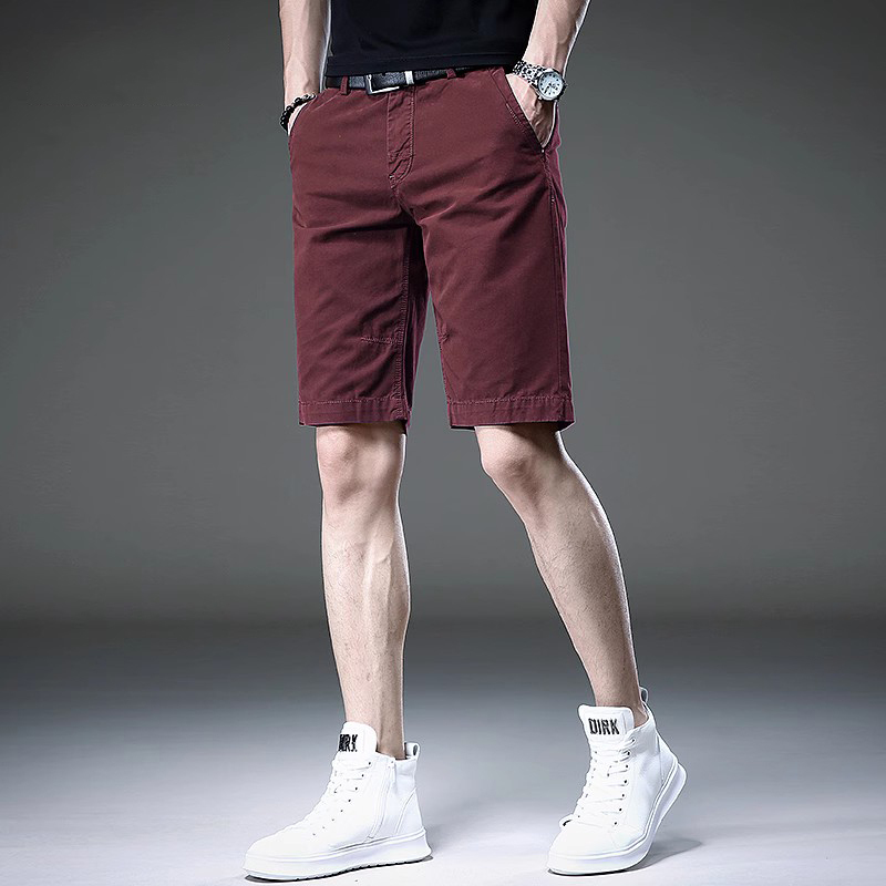 Summer Pure Cotton Casual Shorts for Men, Korean Style Trendy Slim Straight Five-Point Shorts, Red Thin Sports Shorts for Men