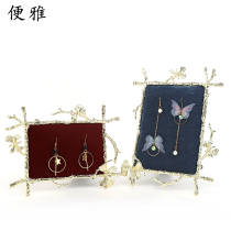 Eu-style light luxury earrings jewelry storage shelf gold side retro jewelry display board earrings ear hanging rack