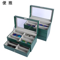 Poop Green Multilayer Glasses Accommodating Box Leather Skylight Sunglasses Display Case Sunglasses Home Collection Box