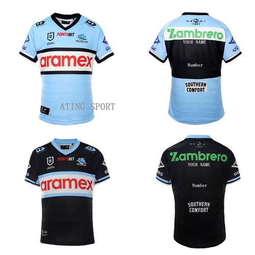 22nrl Австралийский акул лорд -лорда в гостях с коротким -усыпленным оливковым джерси