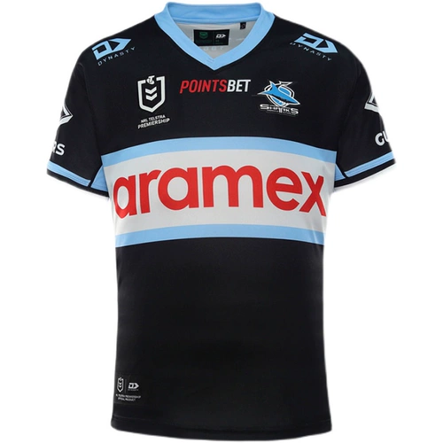 22nrl Австралийский акул лорд -лорда в гостях с коротким -усыпленным оливковым джерси