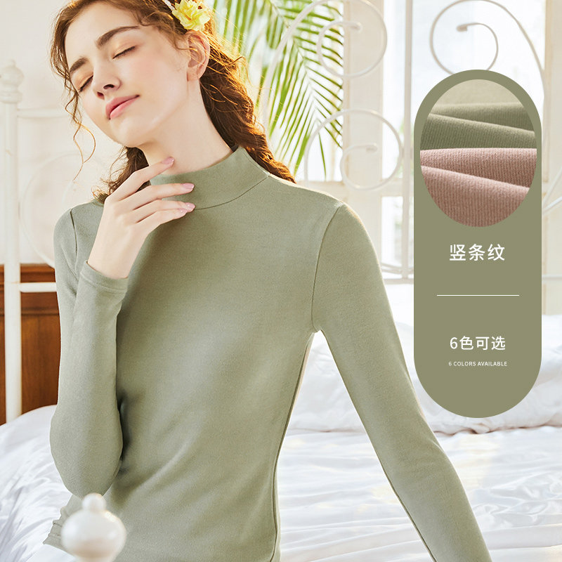 Semi-high-collar derveled undershirt without mark double-sided warm jacket thickened heat outside wearing winter ladies autumn clothes tight-Taobao