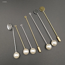 Color-preserving one-word brooch disc disc 9-word pin real gold plug base diy jewelry accessories