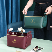 Creative Desktop Finishing Containing Box Leather with handle Foldable Cosmetics Large capacity Nordic Decorative Containing Basket