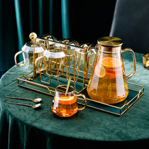 Light and luxurious tea cup kettle Water tool suit Home Living room sleeve glass mug resistant cup Euro-style cup furniture