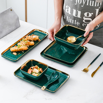 Nordic Plate Rectangular Strip Pan Ceramic Pastry Pan Western Dining Tray Bowls Creative Snack Day Style Creative Sushi Pan