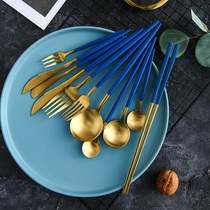 Nordic Light Luxurious Western Dining Cutlery Steak Knife Fork Bull Oil Knife Child Cute Dessert Fruit Fork Han Style Long Handle Round Spoon