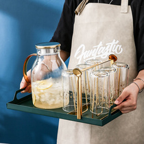 Nordic cool water jug glass heat resistant high temperature explosion proof home large capacity water bottle cool water cup teapot suit cold water pot