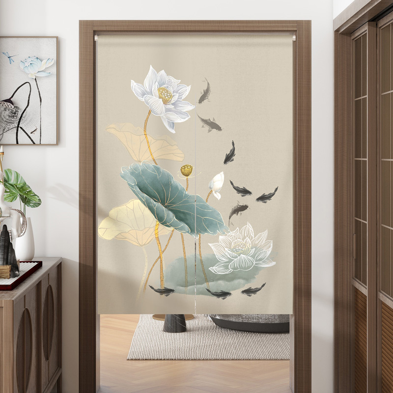 Chinese-Style Door Curtain Partition Curtain with a High-End Feel for Bedroom, Home Use, Wind-Blocking Half Curtain Fabric, Living Room, Bathroom Half-Shade Hanging Curtain
