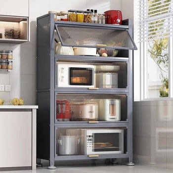 Kitchen Microwave Dust-Proof Storage Cabinet Household Floor-Standing Multi-Layer Storage Rack Bowl and Chopstick Cabinet Sideboard Cupboard Storage Cabinet