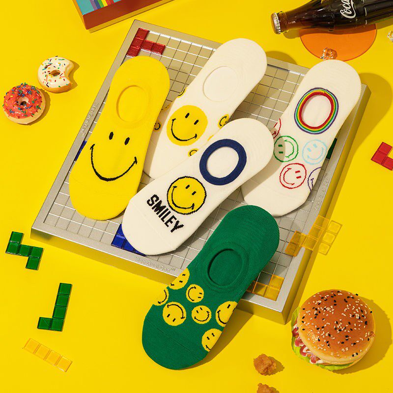 isku socks children's invisible socks hidden socks Summer thin section Shallow Mouth Anti-Slip Breathable Short Socks smiles with no drop heel