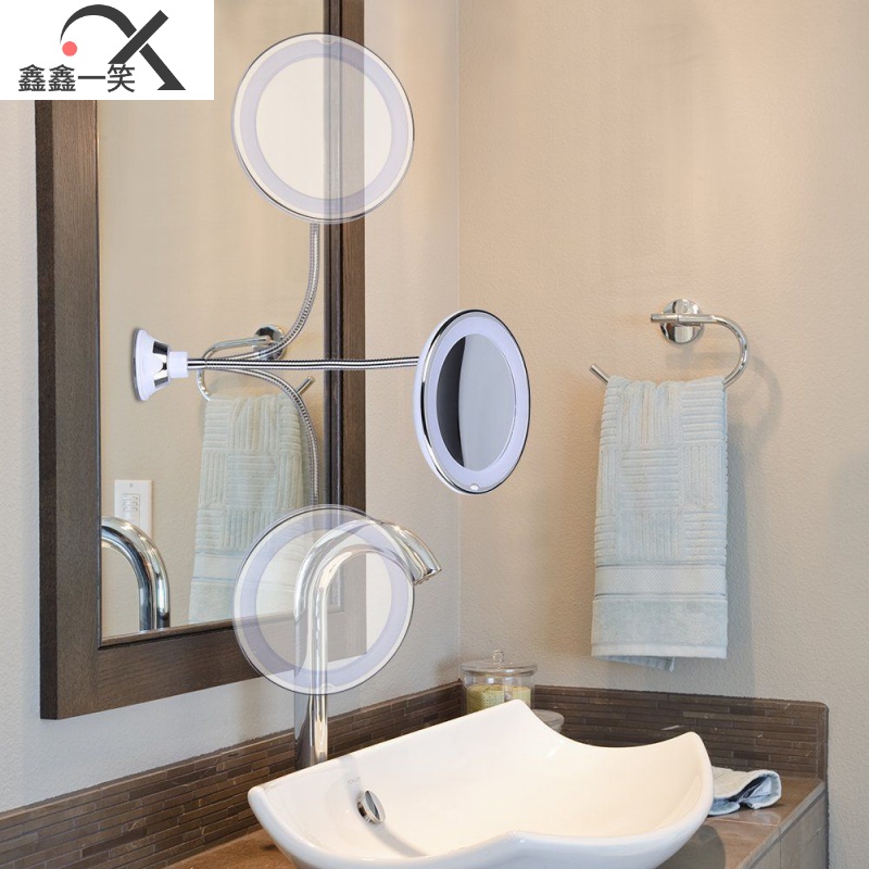 10X magnifying makeup mirror LED light with suction cup makeup mirror round 360 degree rotating bathroom mirror E