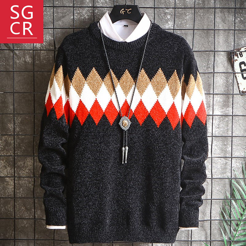 SGCR冬季新款男士圆领毛衣韩版打底衫套头针织衫休闲男装潮流上衣