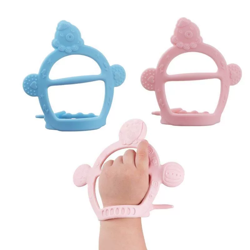 Baby Molar Stick Silicone Teether Thức ăn Bé ăn Tay Tạo tác Tay Cầm Chống trầy xước Mặt luộc Nhai mềm - Gutta-percha / Toothbrsuh / Kem đánh răng