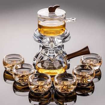 2026 New Automatic Tea Set for Home Use, Light Luxury High-End Transparent Glass Stone Grinding Teapot, a Convenient Tea Brewing Tool for Lazy People
