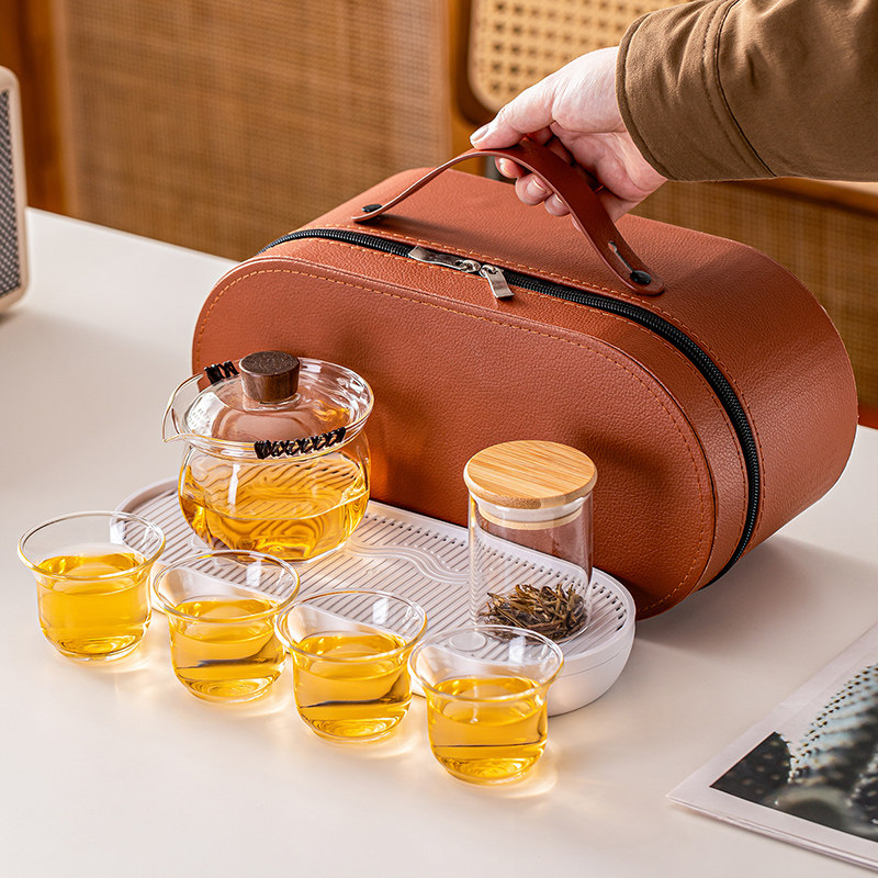 Travel tea set portable storage glass quick cup tea brewing pot four cups outdoor camping 2026 new style