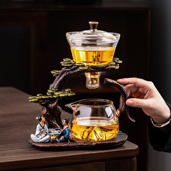 Glass Automatic Tea Set for Home Use, a Convenient Tea Brewing Gadget for Lazy People, High-End Office Kung Fu Tea Cups, Magnetic Tea Brewing Pot