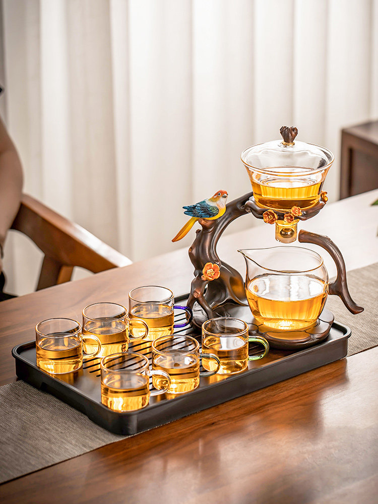 2026 New Model Glass Automatic Tea Set for Home Use, Light Luxury High-End Teacups, Magnetic Teapot, Lazy Tea Brewing Gadget
