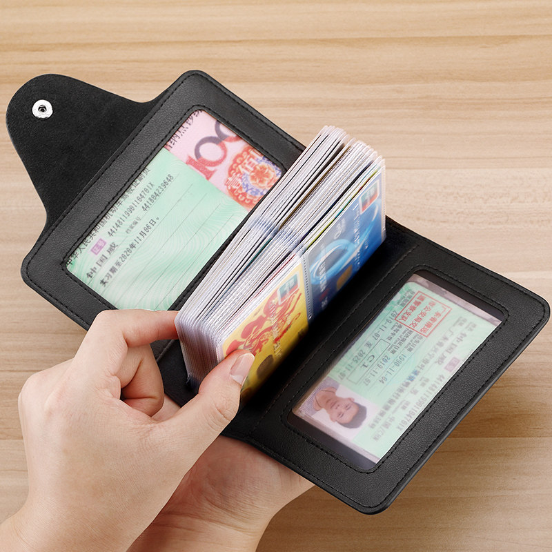 Cow Leather Card Bag Men's Large Capacity Card Clip Women Style Cardholder Containing Bag Multi-Position Card Bag Document Wallet Integrated Bag