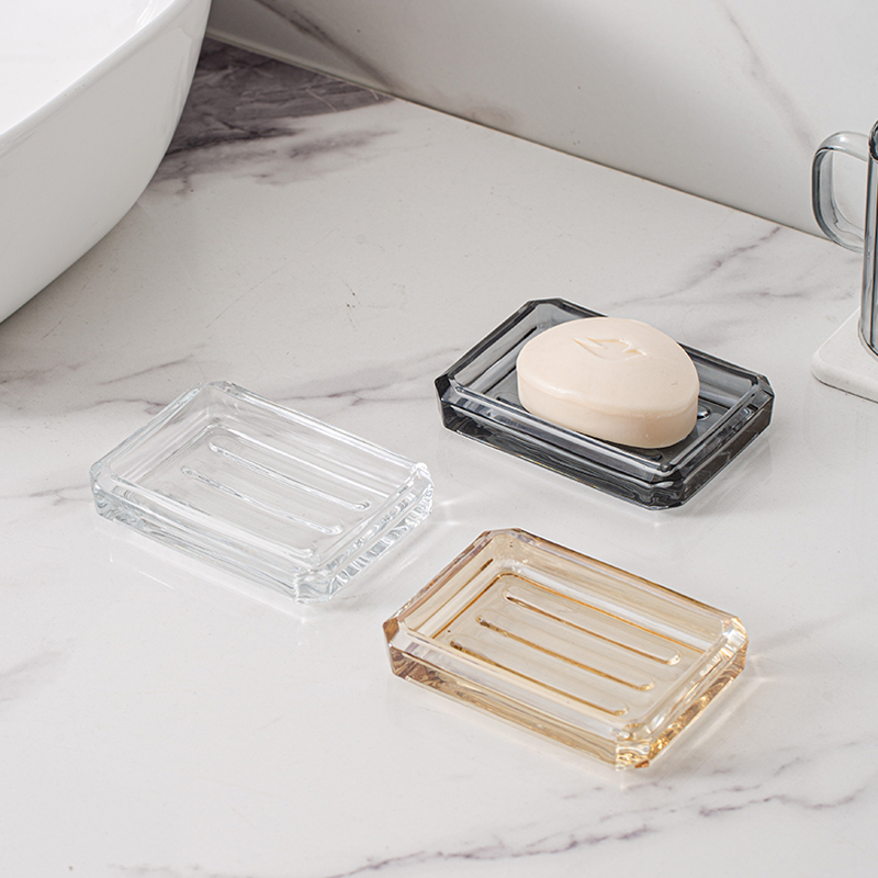 Nordic ins glass soap box household bathroom dressing room small soap dish storage layer shelf transparent handmade soap box