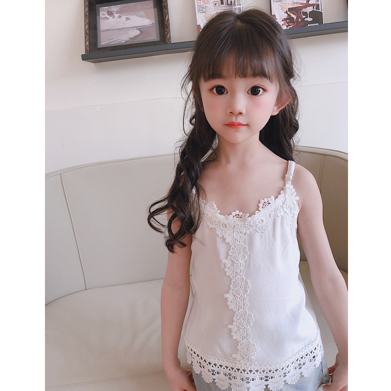 Girls white vest suspender wear inside and outside summer thin little girl baby cotton small vest Children's summer clothes