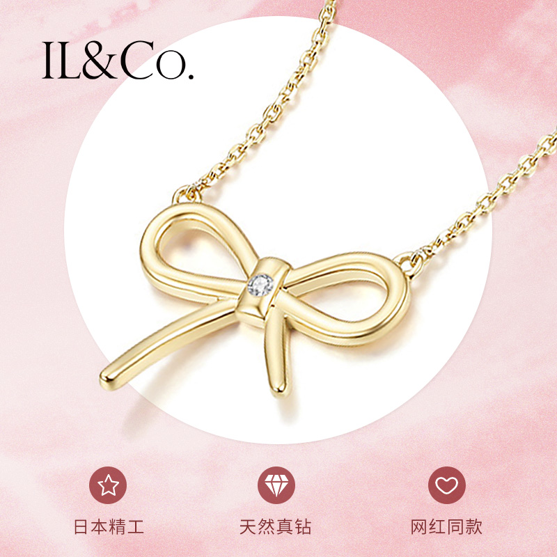 预售 日本独立设计师珠宝品牌 IL&Co 925银 蝴蝶结锁骨链 项链 主钻0.5分 双重优惠折后¥99包邮 附GIC证书