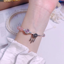 Hong Kong Zhengsheng silver jewelry sterling silver s925 sweet hipster powder tassel bracelet female recruitment peach blossom to send girlfriend jewelry