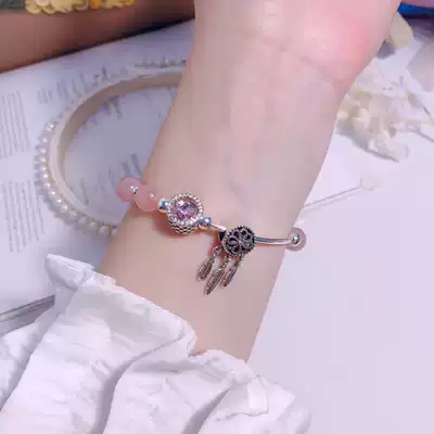 Hong Kong Zhengsheng silver sterling silver s925 sweet small fresh pink crystal tassel bracelet female recruit peach flower to send girlfriend jewelry