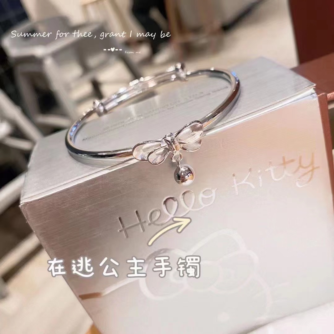Hong Kong Zhengsheng Sterling Silver 999 Sweet Small Fresh Fashion Net Red Princess Bow Knot Bracelet Girlfriend Jewelry