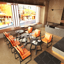 Coffee shop stainless steel table and chair combination milk tea shop dining bar bar deck commercial light luxury simple dining table and chair set