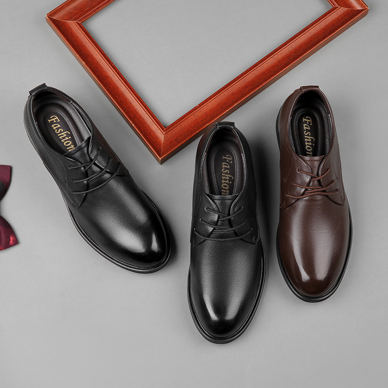 First layer cowhide shoes men's business dress spring breathable British style black men's casual leather shoes men's trendy shoes