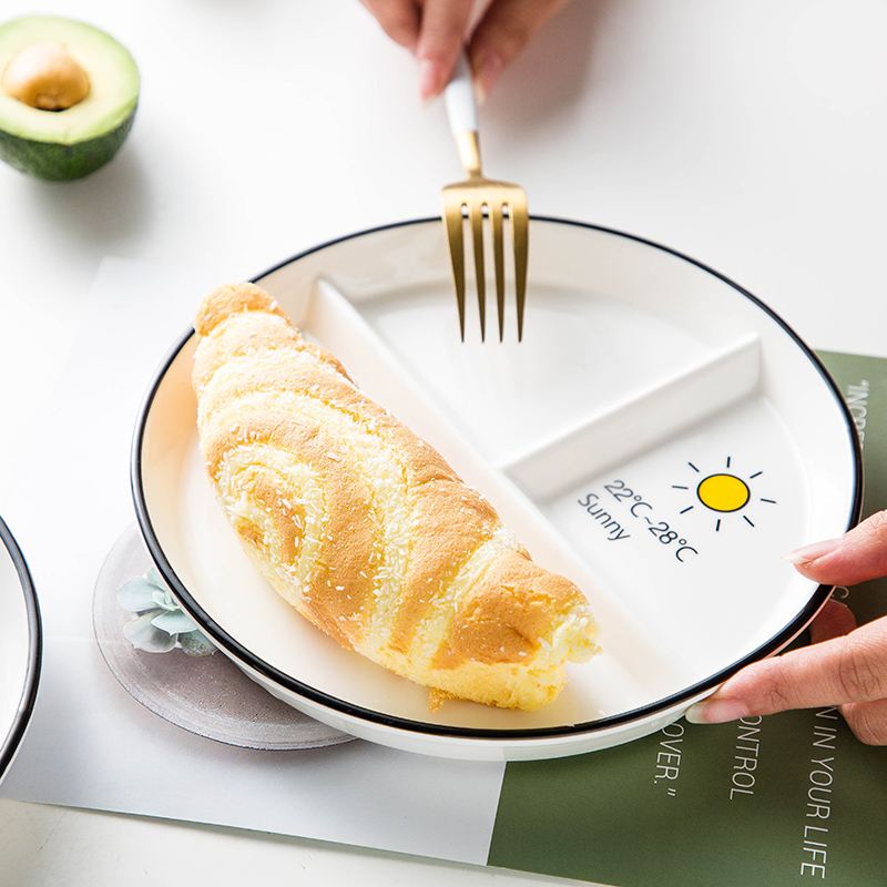 Creative round three separate plate Nordic Creative household breakfast tray, ceramic frame plate FanPan reduced fat