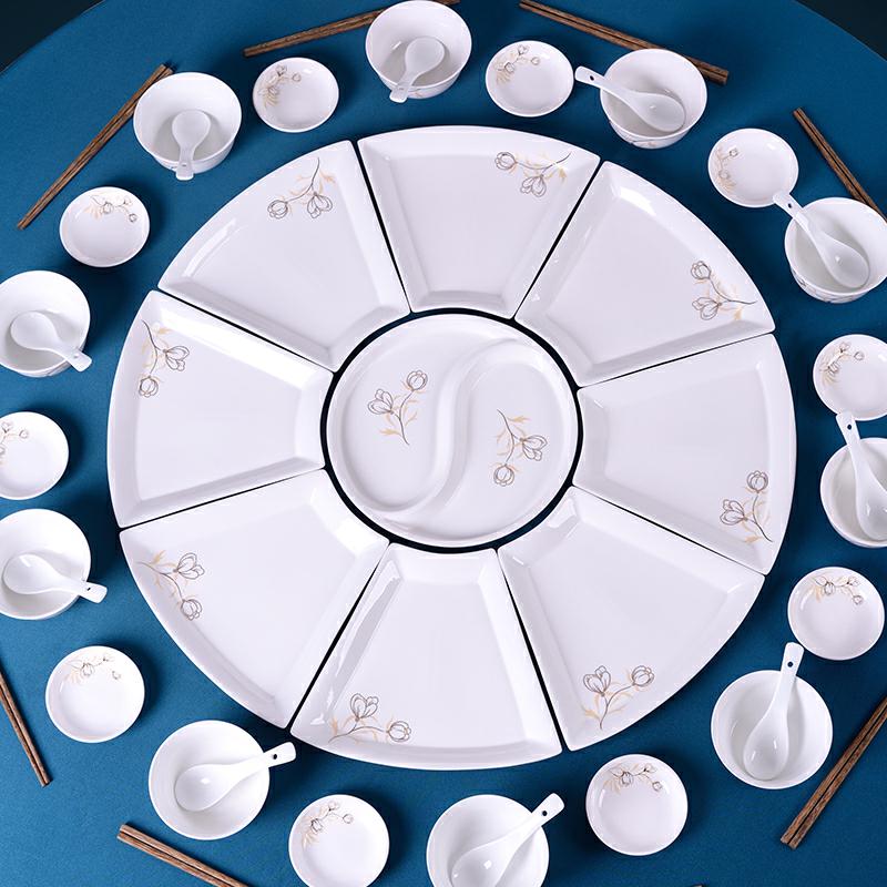 Web celebrity platter tableware portfolio suit household 0 round the creative ceramic disc reunion dinner plate fan - shaped plate