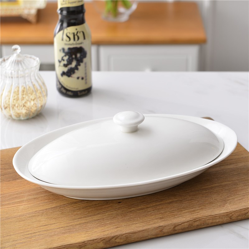Ceramic hotel for FanPan fish dribbling cover microwave elliptic steamed fish plate household food steaming plate steamed fish dishes