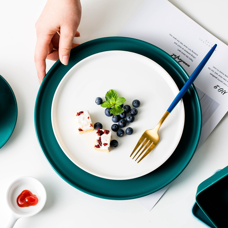 Nordic western food steak plate ceramic tableware flat pasta dish circular tray was creative breakfast tray