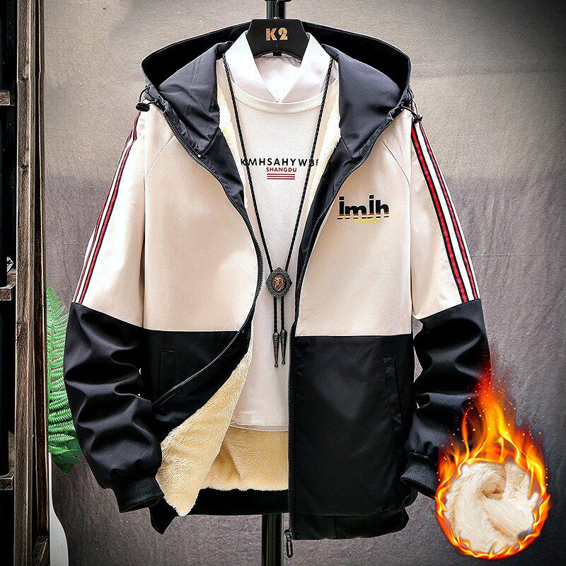 男士夹克外套加绒2019秋冬季新款保暖连帽韩版夹克男休闲外套潮男