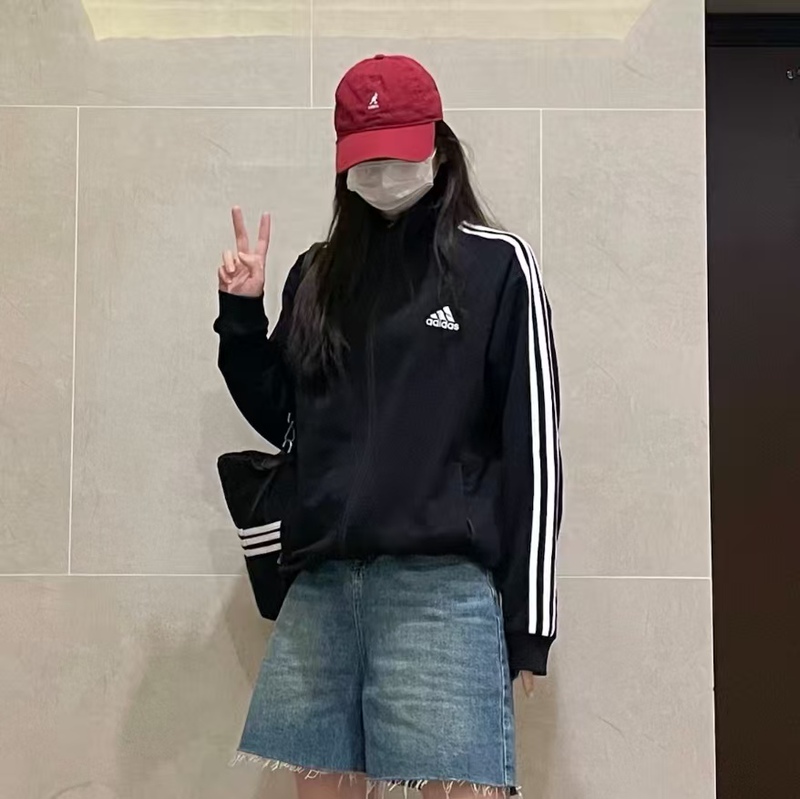 Adidas Jacket Autum New Knit Sportswear Classic Black Three-Stripe Running Jacket Gk9032