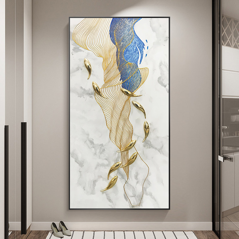 Nine fish picture porch decoration painting home vertical version corridor aisle mural light luxury high-end hanging painting implies good painting atmosphere - Taobao