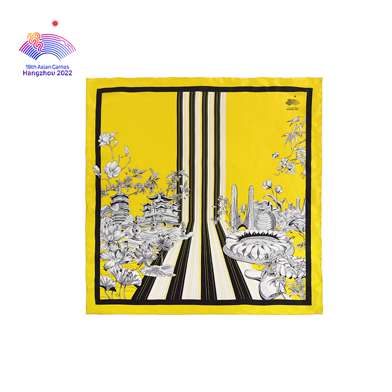 Lucky Taste Hangzhou Series 100% Mulberry Silk Square Scarf Ladies Silk Scarf Versatile Silk Scarf Hangzhou Asian Games