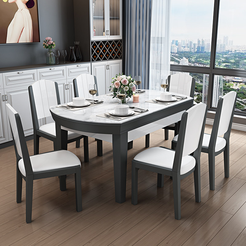 Light luxury modern Nordic marble solid wood dining table and chair combination modern minimalist household small-sized foldable dining table - Taobao