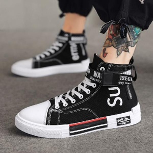 秋季透气帆布高帮板鞋百搭休闲鞋运动鞋男鞋