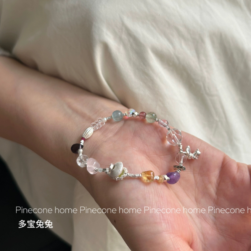 Pinecone Home·Original【Duobao Rabbit】Natural Colorful Crystal Bracelet Ethnic Style Women's Bracelet