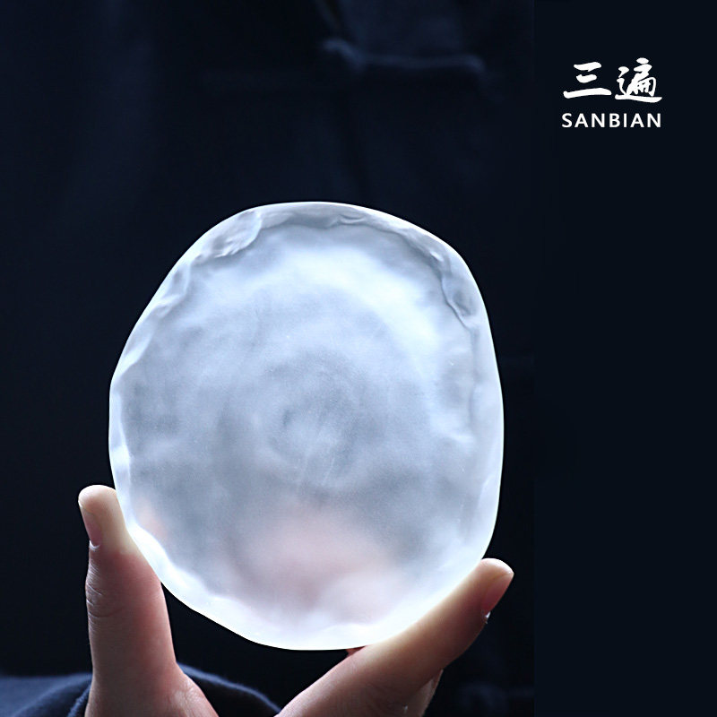 Three frozen and burned glass cup holder coaster Handmade saucer Pot holder Small pot pad Kung Fu tea accessories
