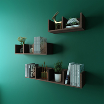 Black walnut solid wood wall shelf Wall shelf Bedroom living room TV wall multi-grid storage rack data rack