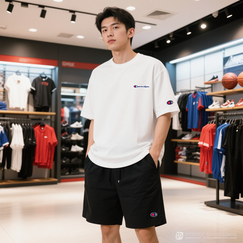 Polar Champion Pure Cotton Round Neck Short-Sleeved T-Shirt Set Men's Trendy Casual Loose Sports Shorts Summer Two-Piece Set