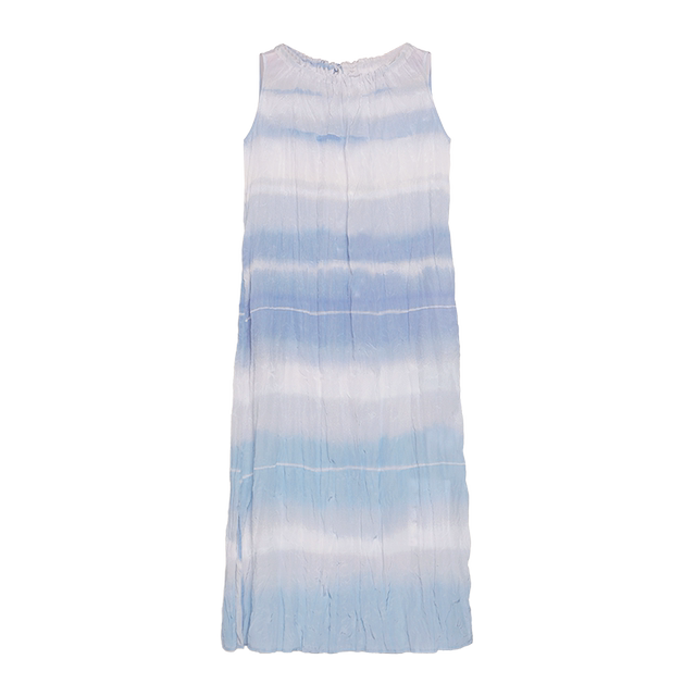 Hand-wrinkled semi-circle women's clothing 2024 summer round neck gradient printed pleated sleeveless dress niche design