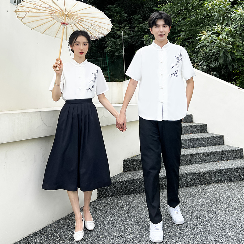 New Chinese-Style Tops Paired with Mamian Skirt Shirts, College-Style Uniforms for Middle and High School Students, Sports Uniforms, Class Uniforms, Recitation and Choir Uniforms