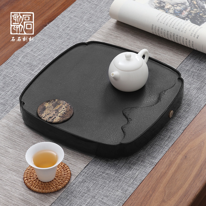 Stone stone carving Urquin stone new Chinese style tea tray home minimalist creative relief tea table small stone utilituristic tea furniture