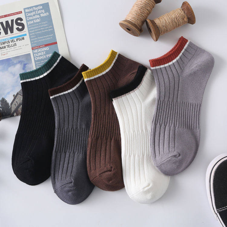 Bamboo Fiber 5 Pair Socks Male Short Socks Spring Summer Thin style Double needle men's boat socks Sweat Sweat casual breathable bamboo cotton socks 